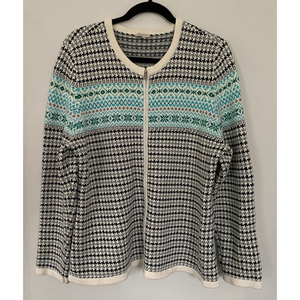 Talbots Fair Isle Nordic Full Zip Cardigan Women’s XL Cottagecore Boho Scandi